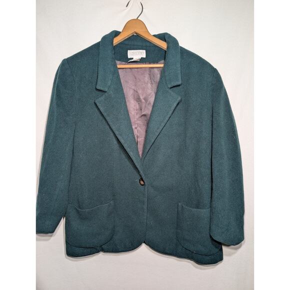 Lands End Womens Vintage Green Wool Cashmere Blend Blazer Jacket Coat 10P Lined - Picture 1 of 8